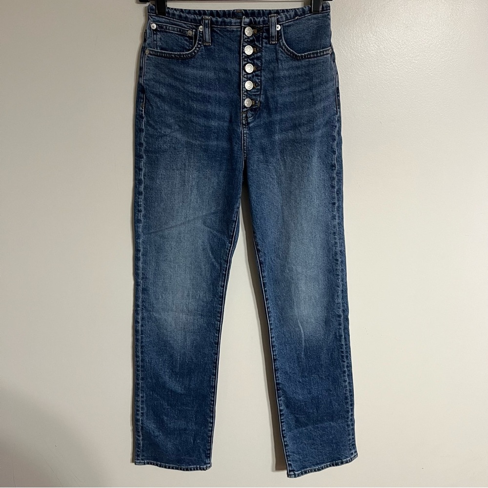Madewell 90s Straight Leg Jeans High Rise Button Fly Blue Denim Size 24‎